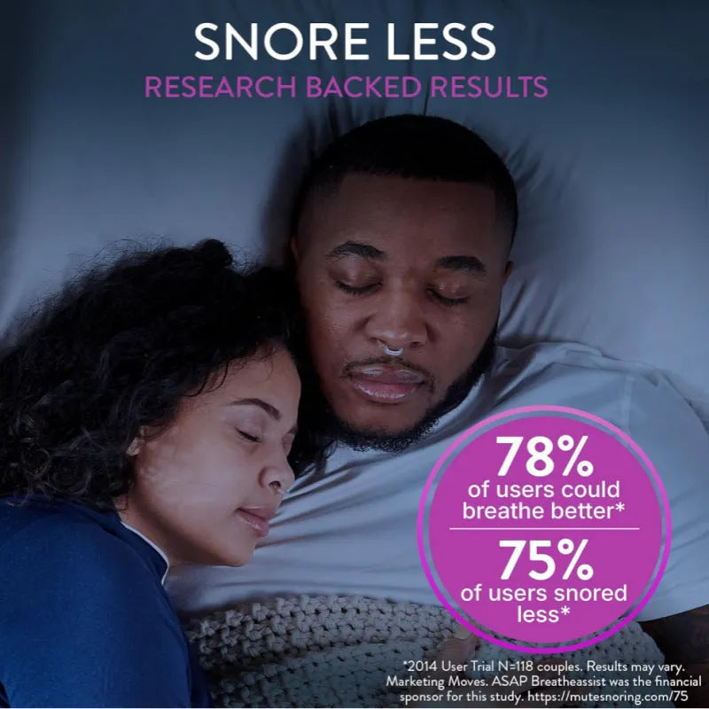 PVC anti snoring nasal dilator in purple, green, red, and blue, with one boxed snoring stopper