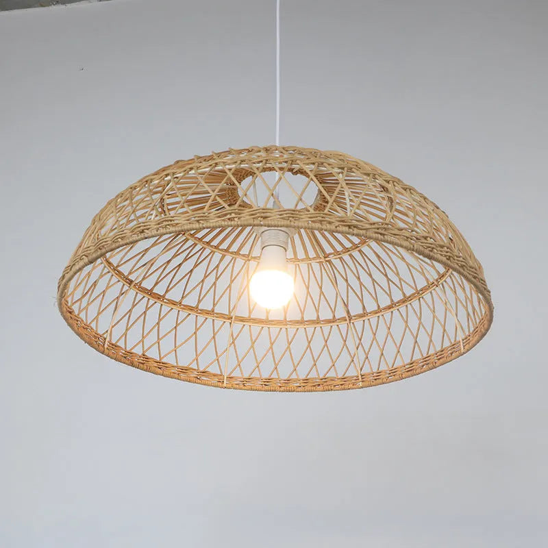 Handwoven bamboo chandelier lampshade 60cm diameter natural colour with open weave pattern