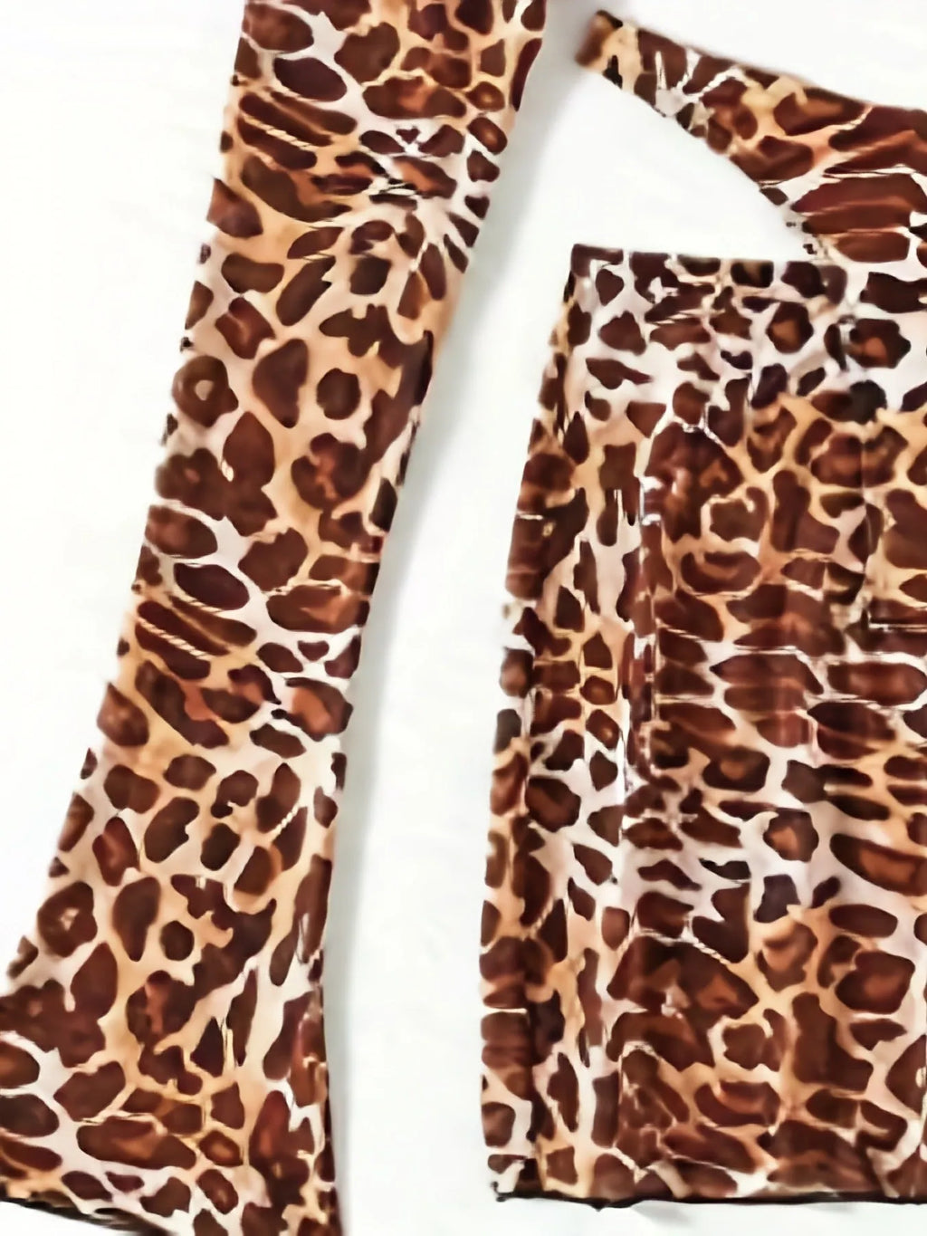 Striped leopard print bikini swimsuit set for women with skirt and top on model