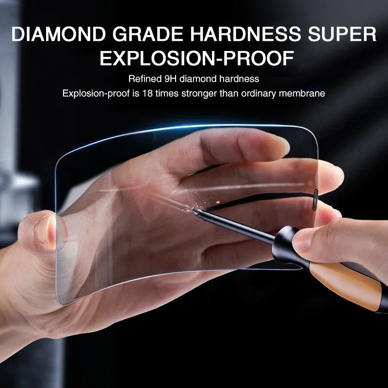 iPhone tempered glass screen protector with anti-peeping privacy feature on a mobile phone.