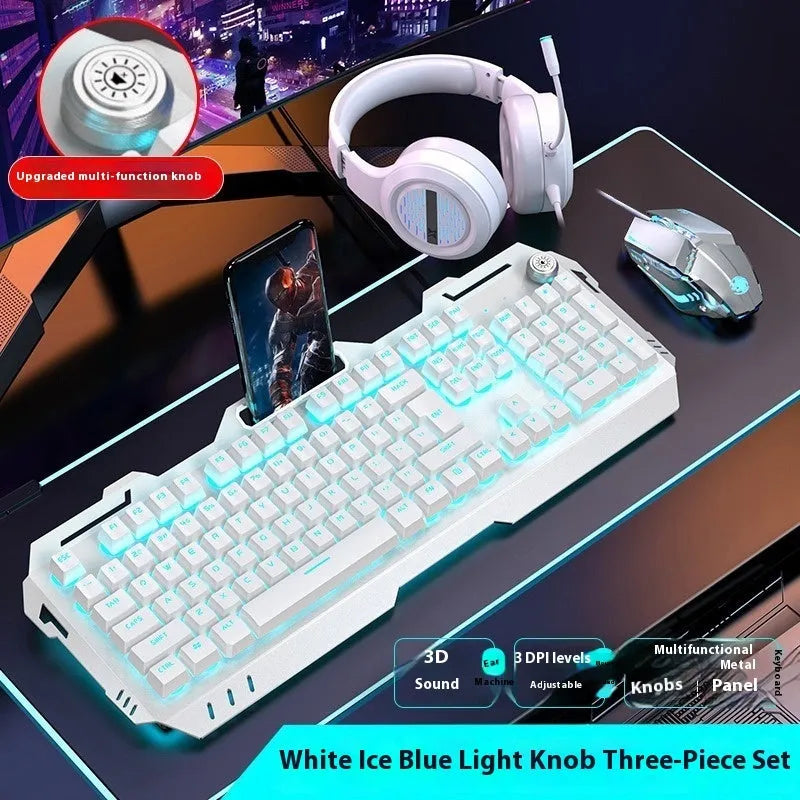 Aluminium alloy mechanical keyboard with backlit keys in gaming dimensions with optional mouse and headset