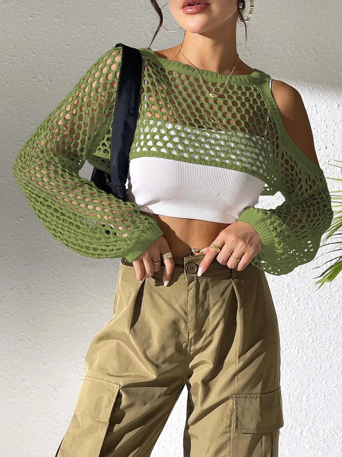 Navel hollowed mesh shirt in multiple colours for beachwear