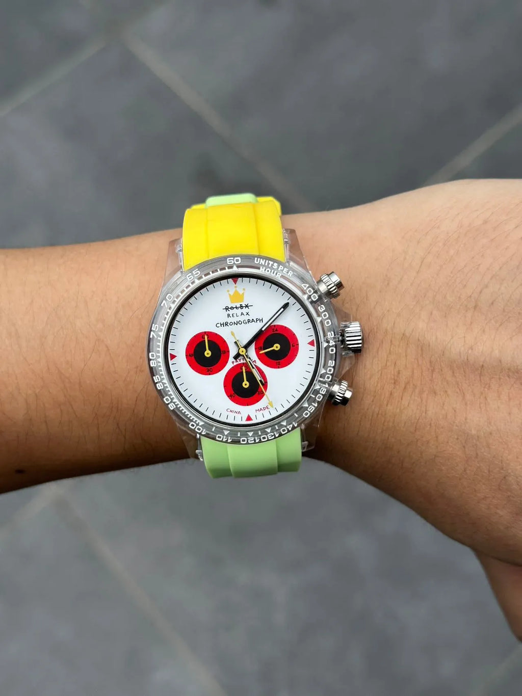 Panda Palette chronograph watch with steel strap, 36mm dial, black or white colour option