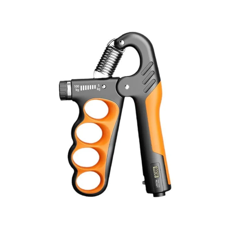 Adjustable electronic count spring grip with orange digital repetition display
