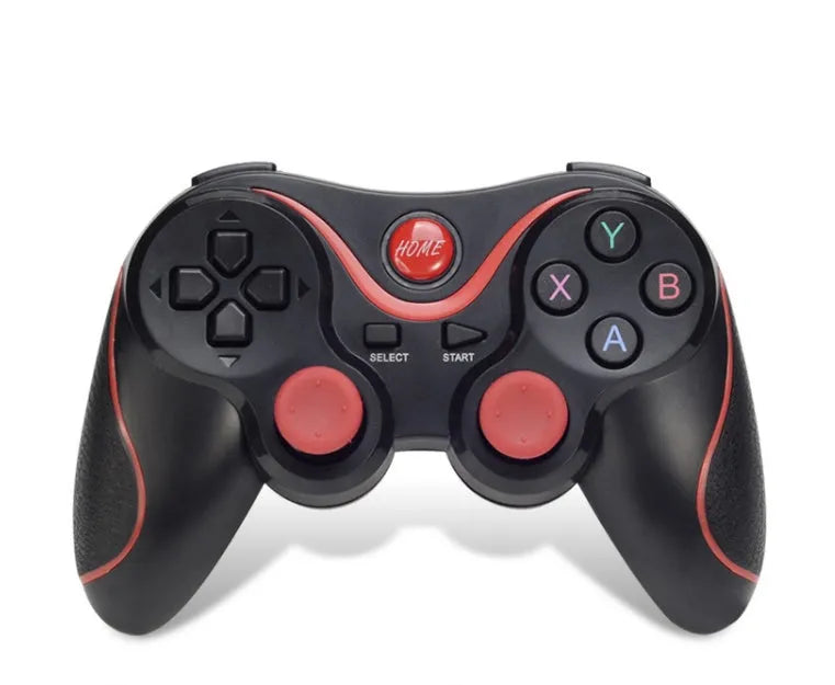 Upgraded X3 Bluetooth wireless game controller for Android phones in black or white, shown with a mobile phone clip accessory.