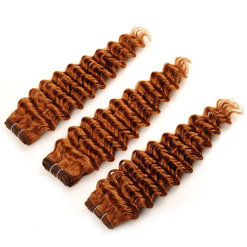 Human hair deep wave brown extensions 100g bulk bundle 8-26 inch length