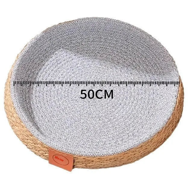 Natural woven rattan cat nest bed in four sizes: S, M, L, and XL.
