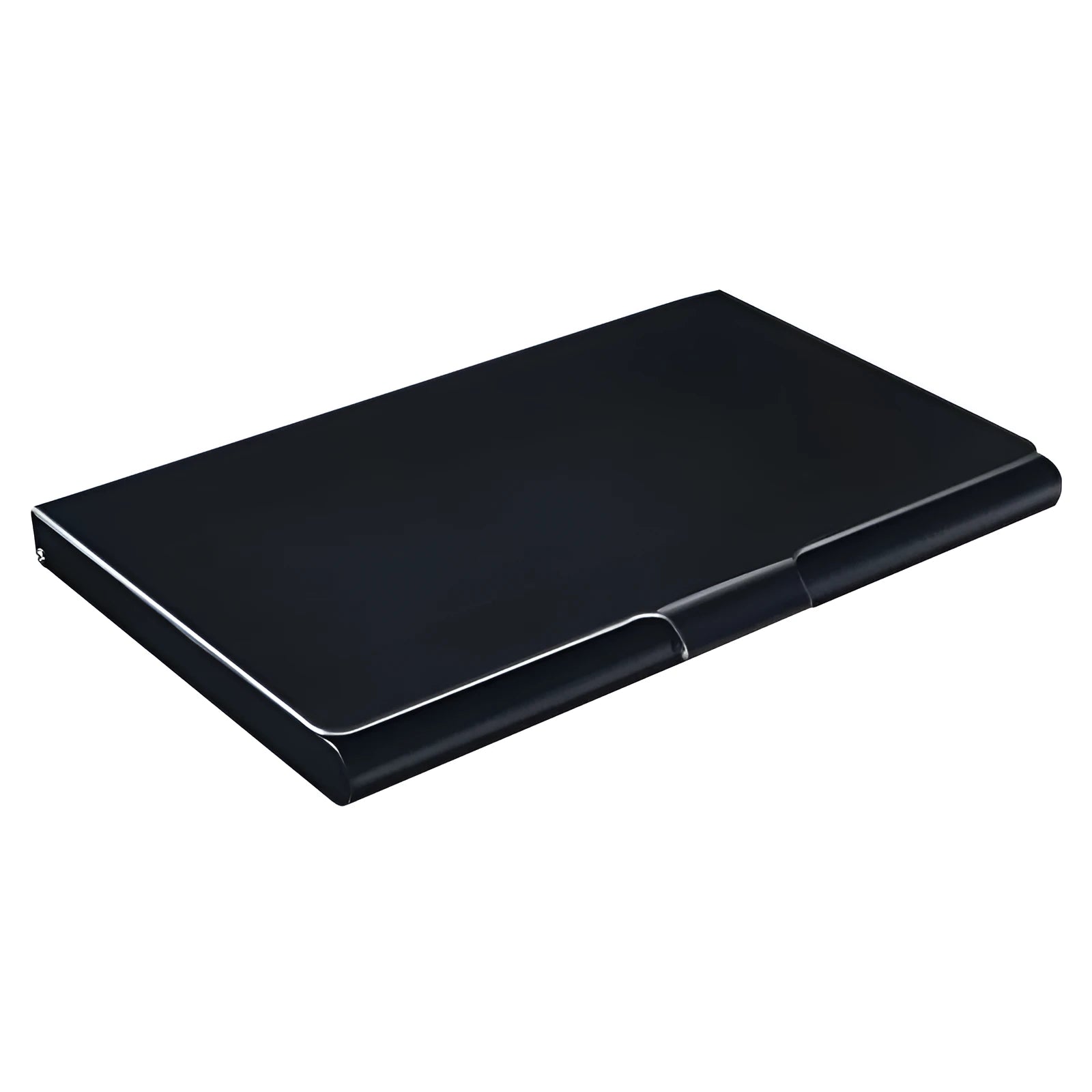 Metal titanium business card holder in black finish holding business cards