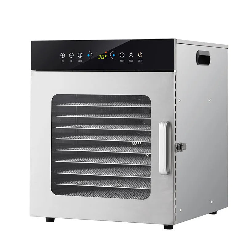 12-layer food dehydrator with stainless steel valve body, touch screen, and 19.5x28cm tray