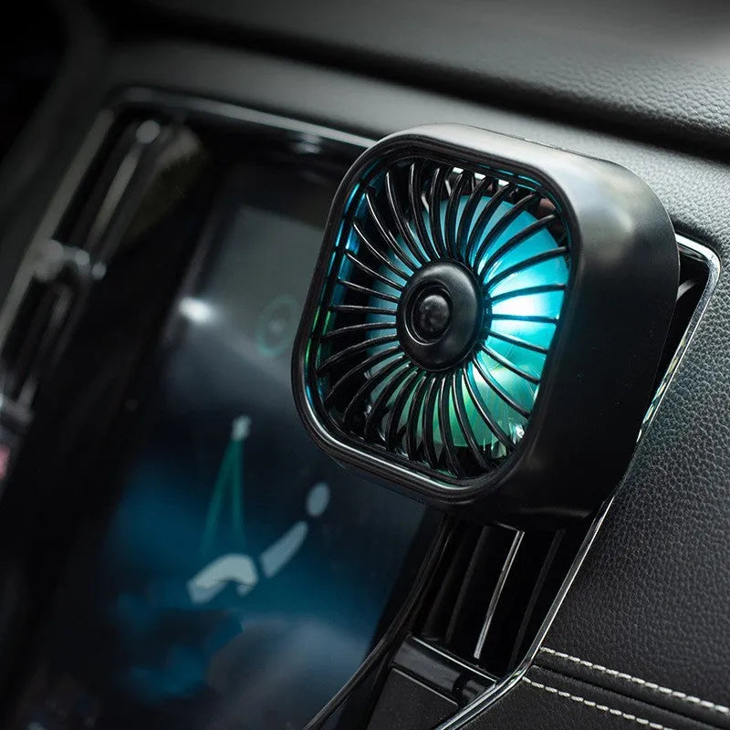 USB car fan in black colour with compact design and keyboard speed controls