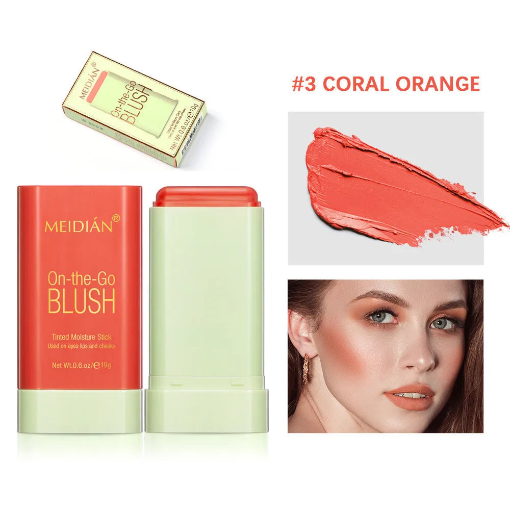 High-gloss portable solid blush cream in compact case, three shade options Shy Pink Hot Red Coral Orange