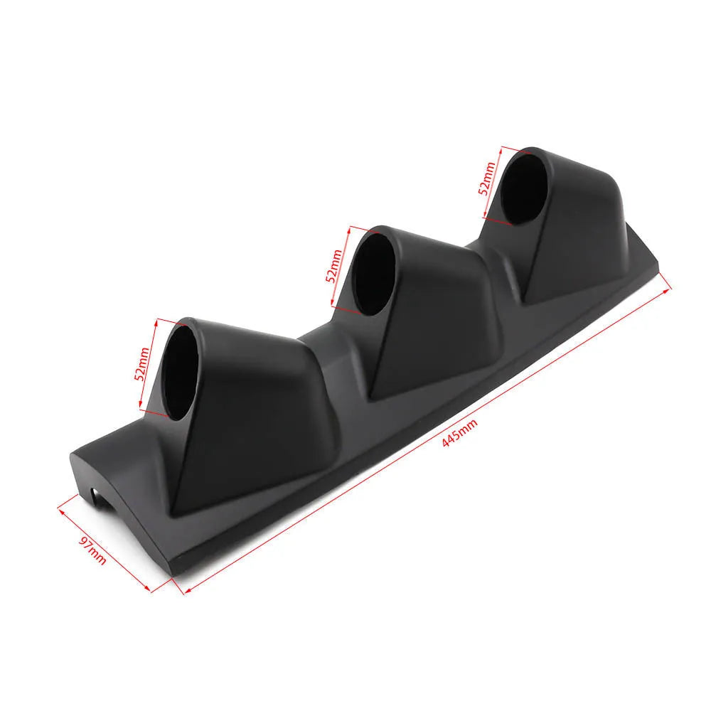 Black ABS plastic instrument frame with three holes for 52mm gauges, suited to right-hand drive car dashboards.