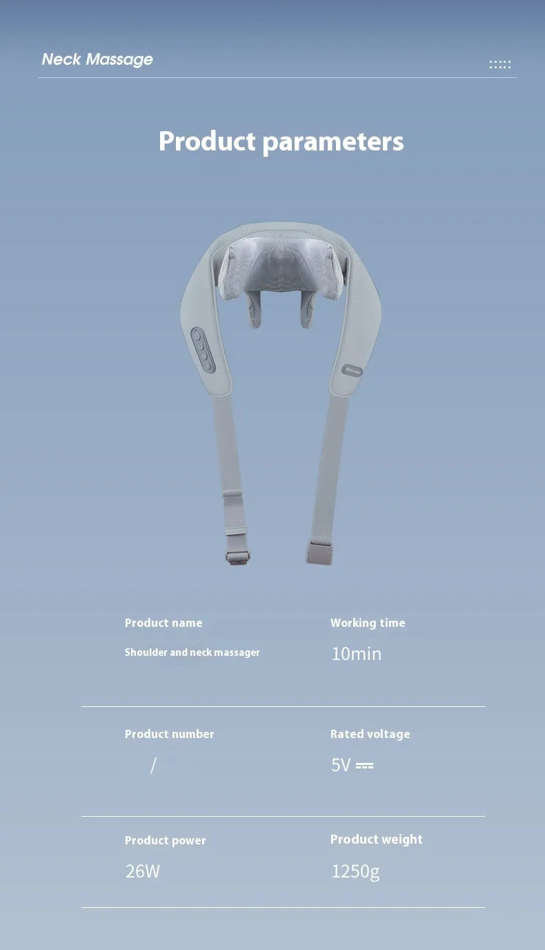 Grey elastic fabric neck and back massager with USB charging port and infrared function