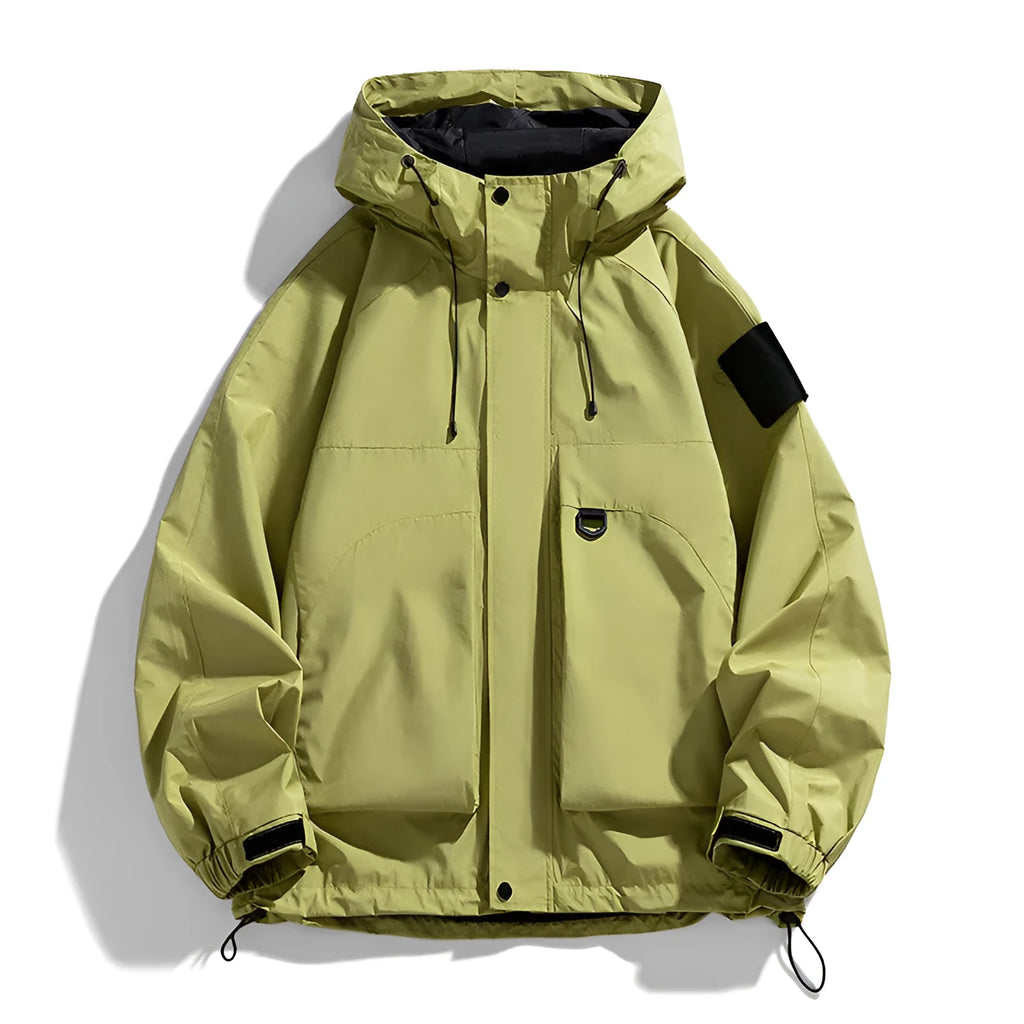Men's waterproof windproof hooded jacket in black, purple or ginger yellow colour options