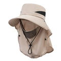 Men's grey fisherman hat with wide brim, shown from the side on a wooden post outdoors.