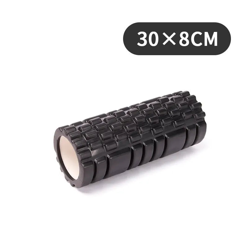 EVA foam roller in assorted colours showing different diameter sizes for fitness recovery.