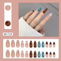 Blue and green leopard print wearable armour fake nails set with glue for ladies, detachable press-on style