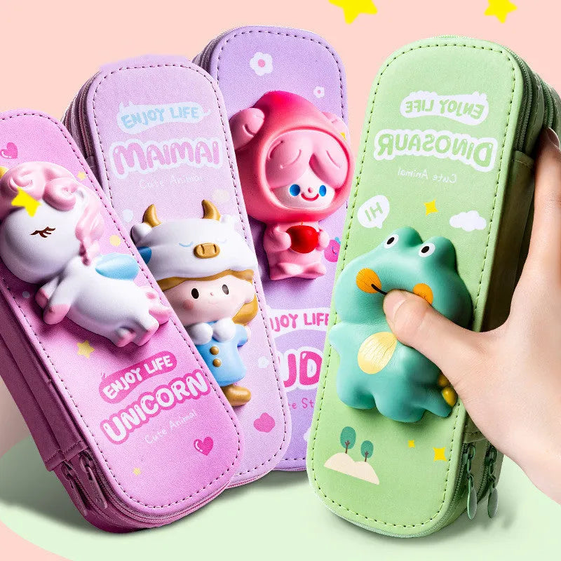 Large-capacity EVA stationery box in cartoon square Korean style, available in multiple colours
