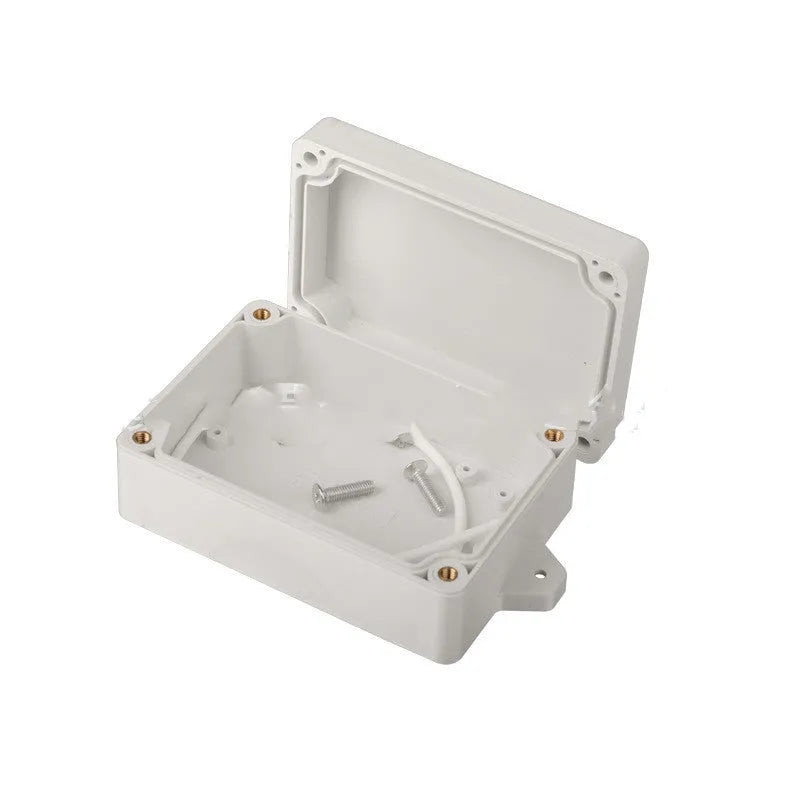 Green ABS plastic waterproof instrument box for security power supplies, showing front and side.