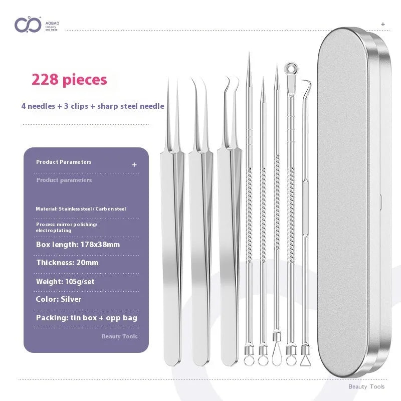 4-piece metal acne needle set with ultra fine pointed tips for professional skincare extraction