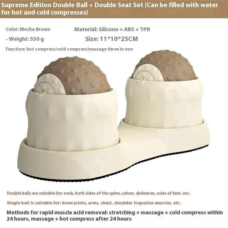 Caramel mocha double ball massage ball for cold and hot compress therapy on a foot