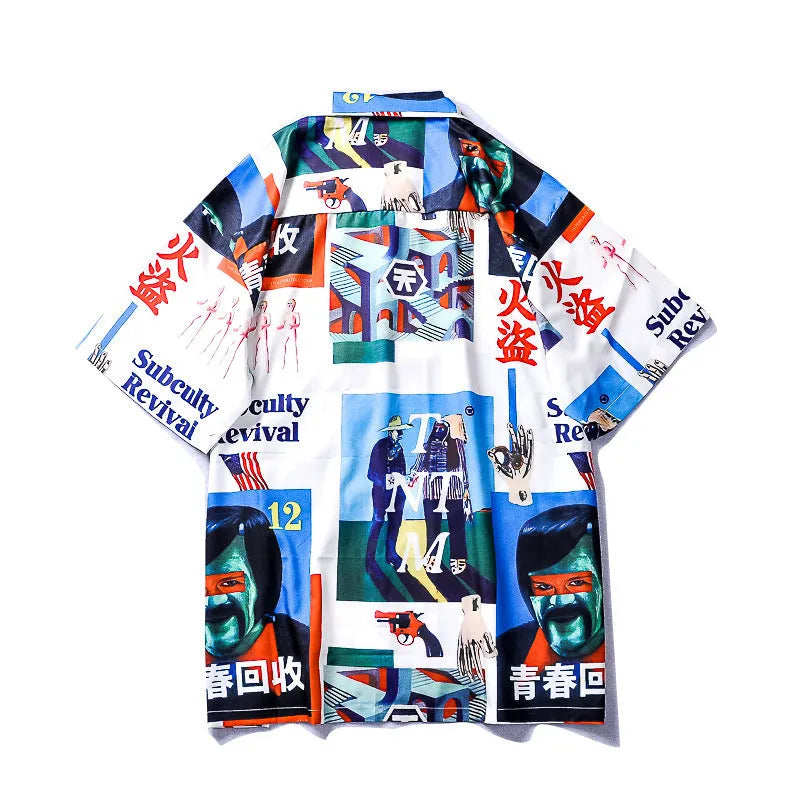 Summer Tide casual printed short sleeve flower shirt for men and women in graph colour on a white background