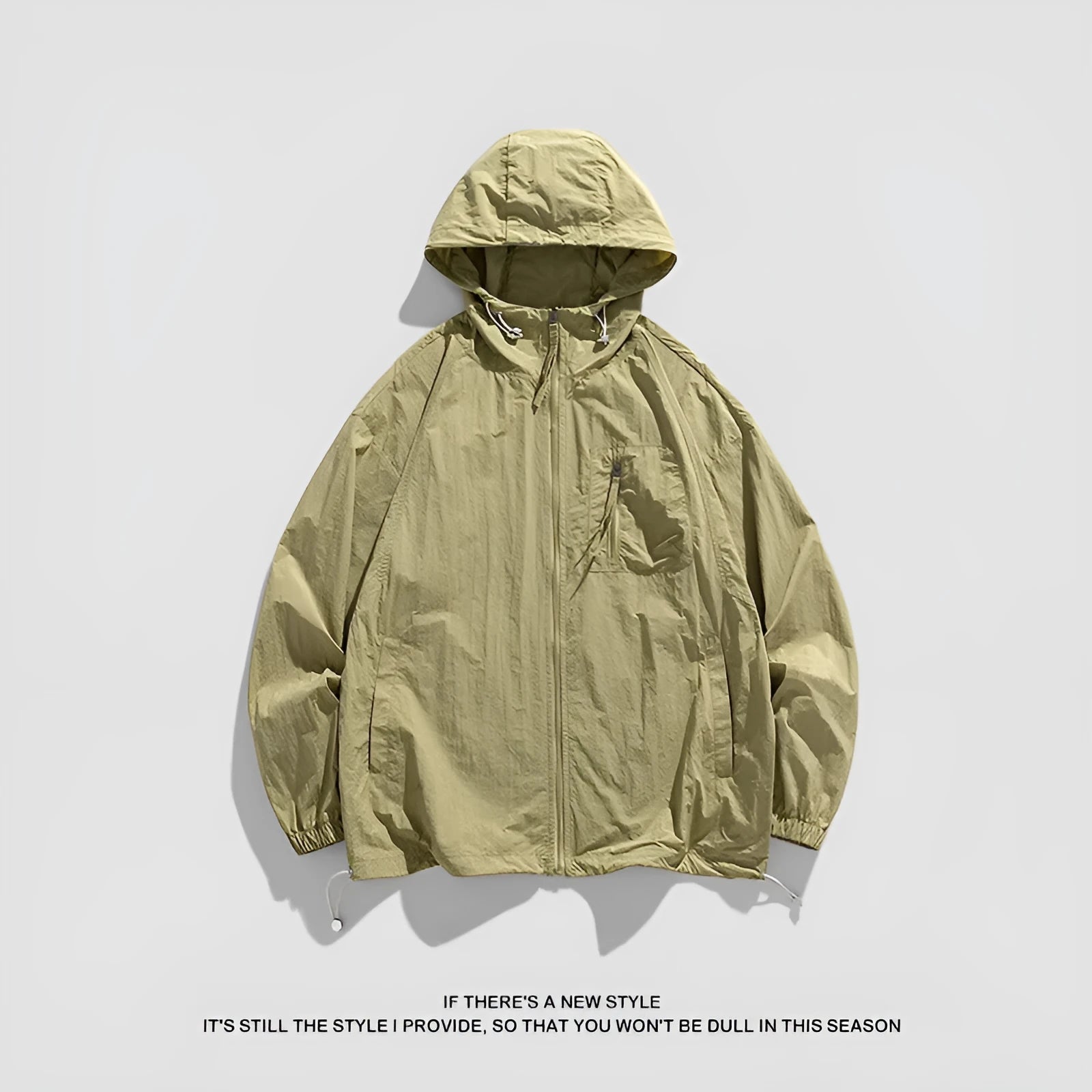 Lightweight hooded zip-up jacket for sun protection in Lycra spandex fabric.