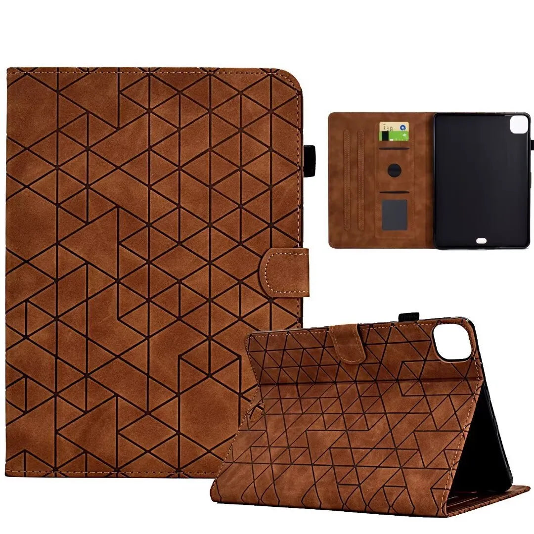 Leather iPad case with card holder for iPad Pro 11 and iPad Air 11 in diamond embossed pattern