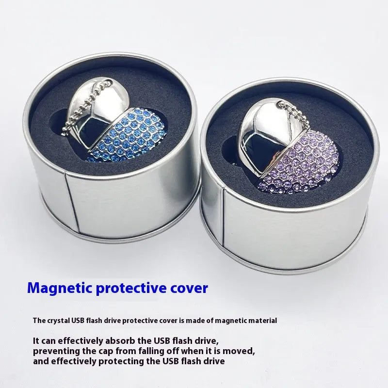 Heart-shaped brick design USB flash drive with metal shell in assorted colours showing front and side views
