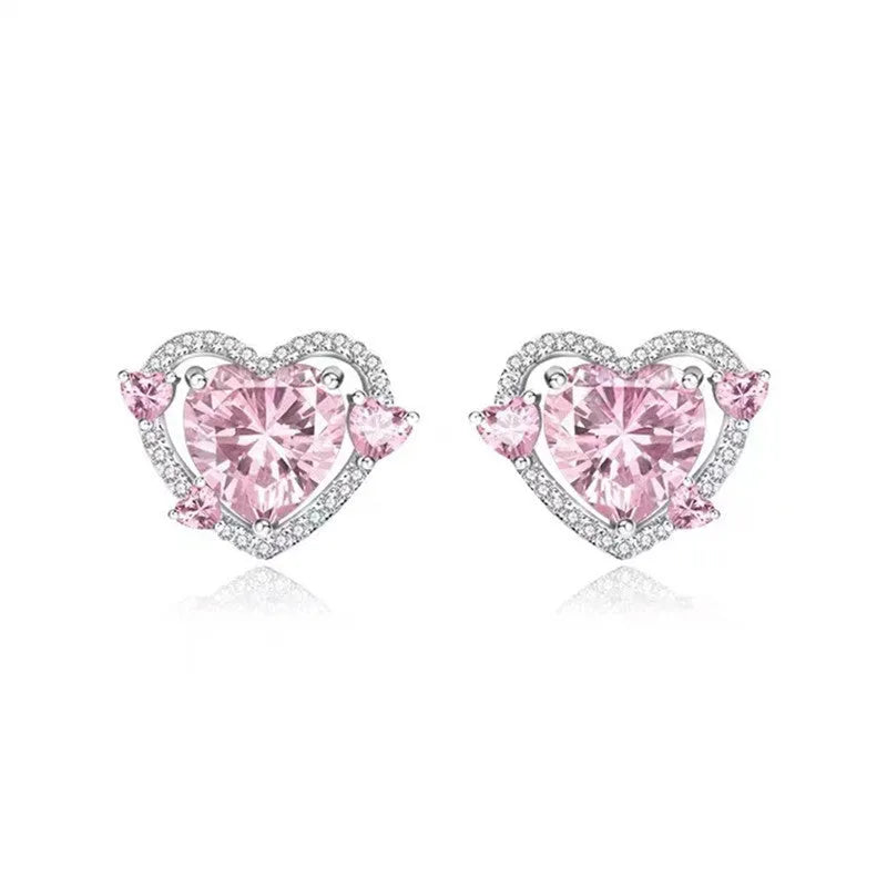 White K colour heart-shaped copper stud earrings for women with electroplated finish
