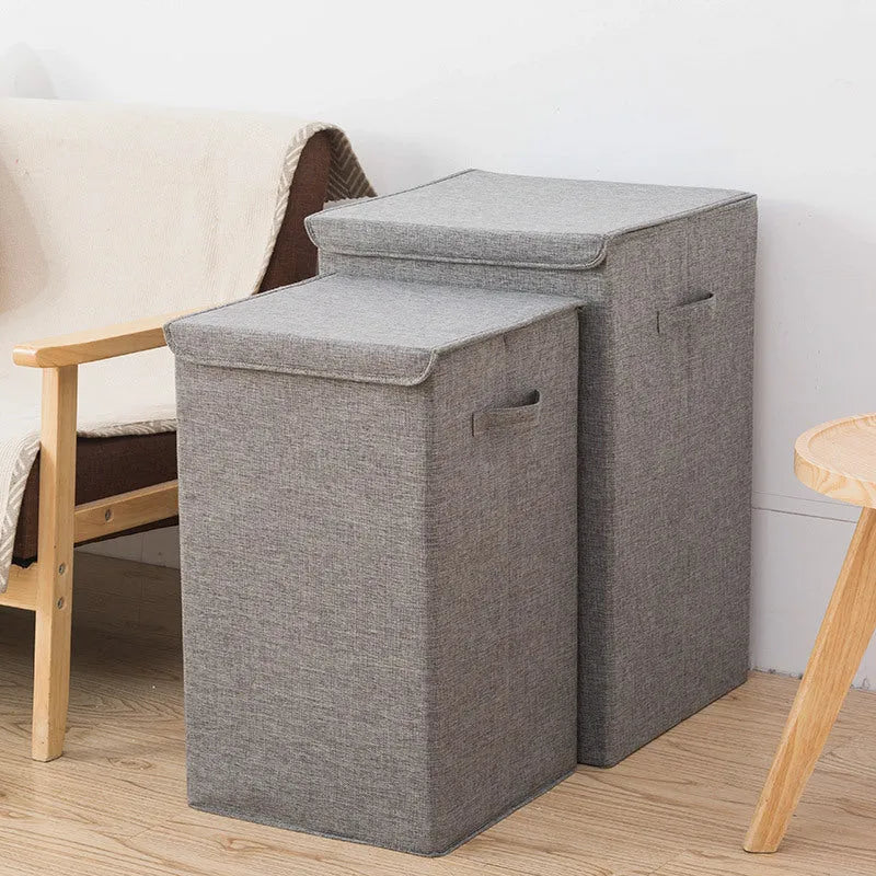 Foldable cotton and linen storage basket in three-dimensional design shown in brown colour