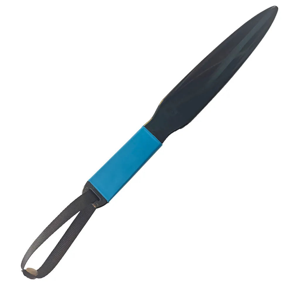Blue handled nylon dog break stick for training, shown next to a measuring tape indicating 35 cm length.