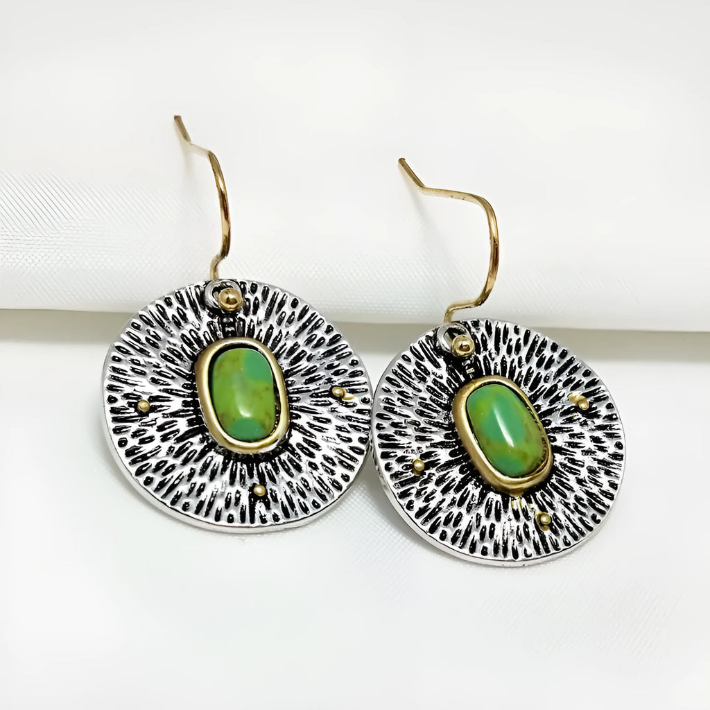 Retro turquoise and antique silver earrings with colour separation on alloy electroplated base