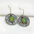 Retro turquoise and antique silver earrings with colour separation on alloy electroplated base