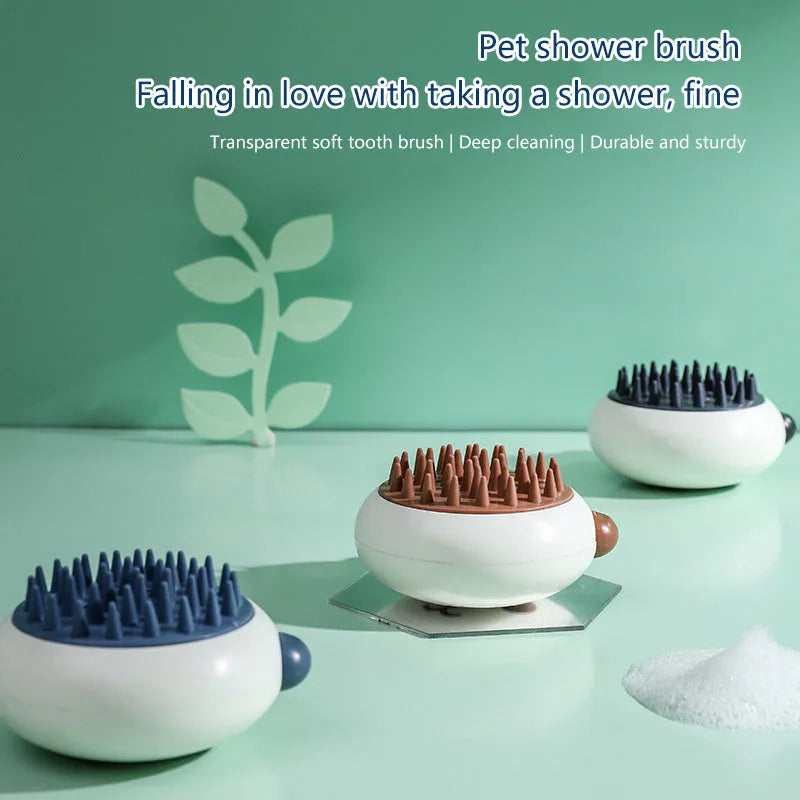 Panda-shaped silicone pet shower brush with soft bristles for cat and dog bath cleaning