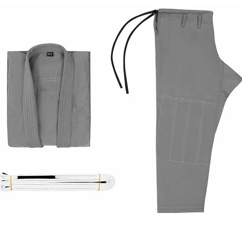 Brazilian Jiu-jitsu and judo training uniform set in a cotton blend fabric, shown in one of five available colours.