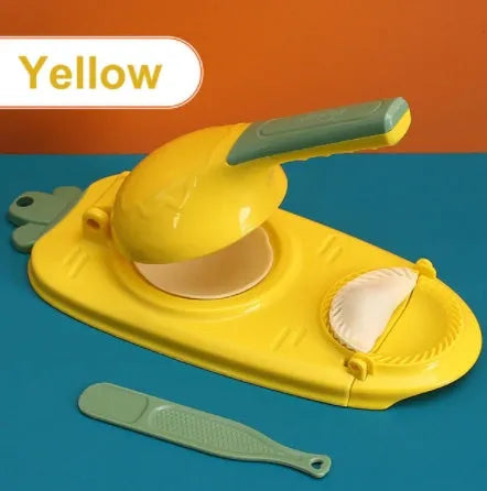 Orange and white manual dumpling skin press tool with ergonomic handle and hanging hole