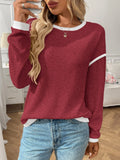 Women's loose round neck long sleeve polyester top in multiple colour options