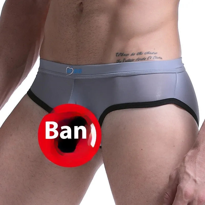 Men's ice silk bullet separation briefs in seven colours including army green, shown in mid-waist style.