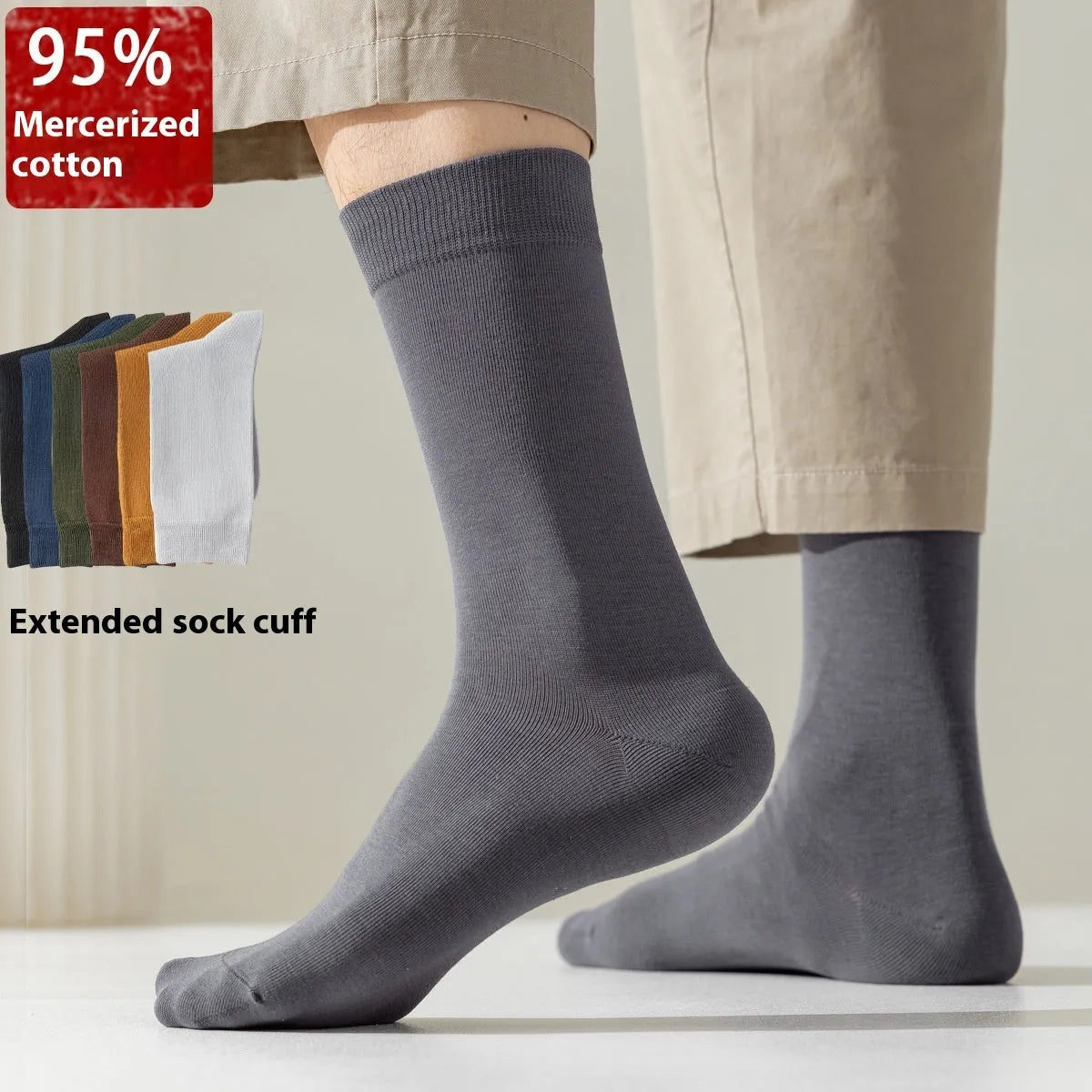 Mid-calf men's business socks in combed cotton available in twelve solid colours