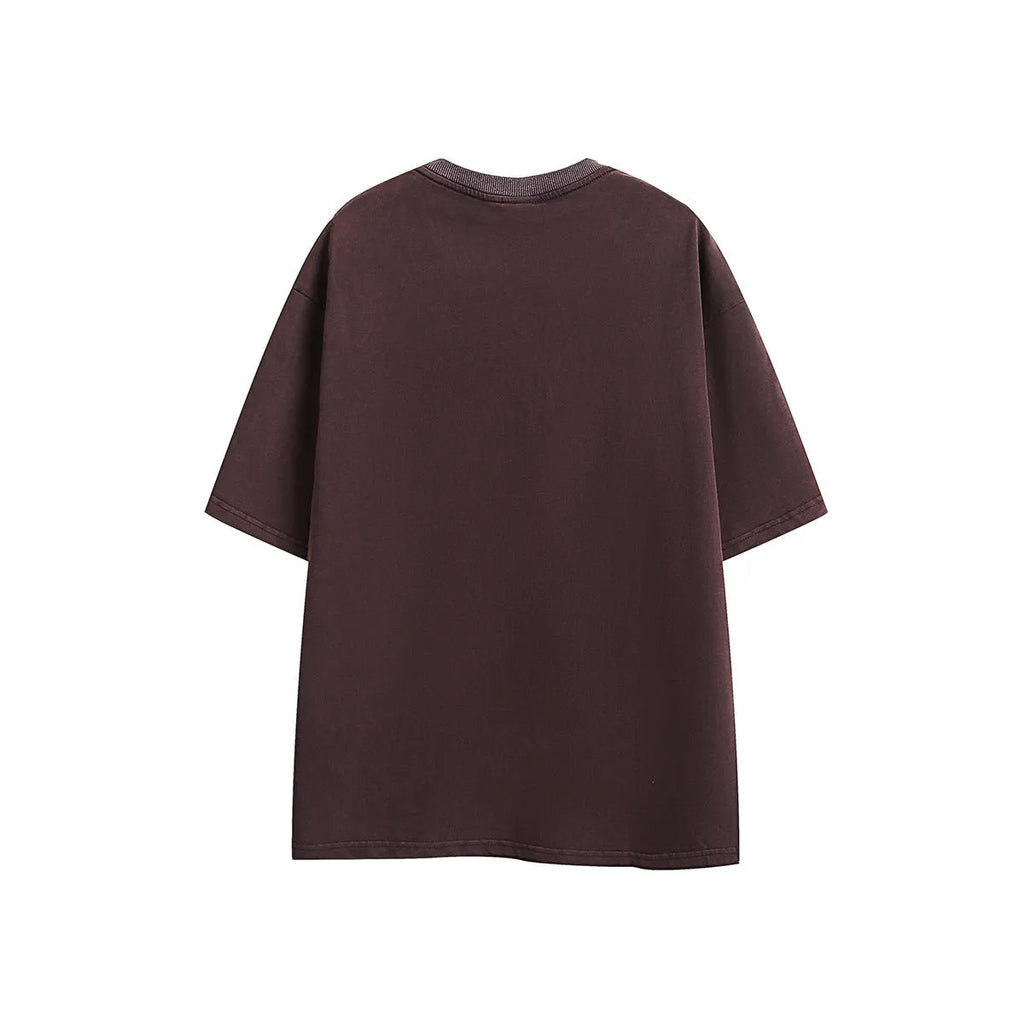 Men's purple embroidered retro design loose fit short-sleeved cotton T-shirt