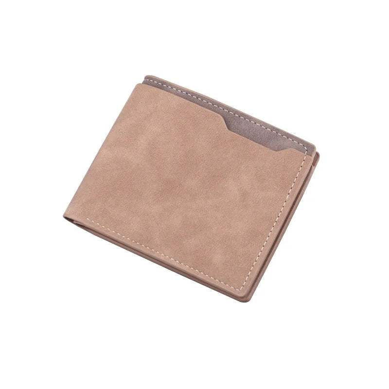 Men's short two fold wallet in frosted PU with contrast colour, 11.5 x 9.5 x 2 cm, dark brown or light brown