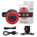 Black intelligent induction brake taillight for bicycles with aluminium alloy casing and mounting brackets.