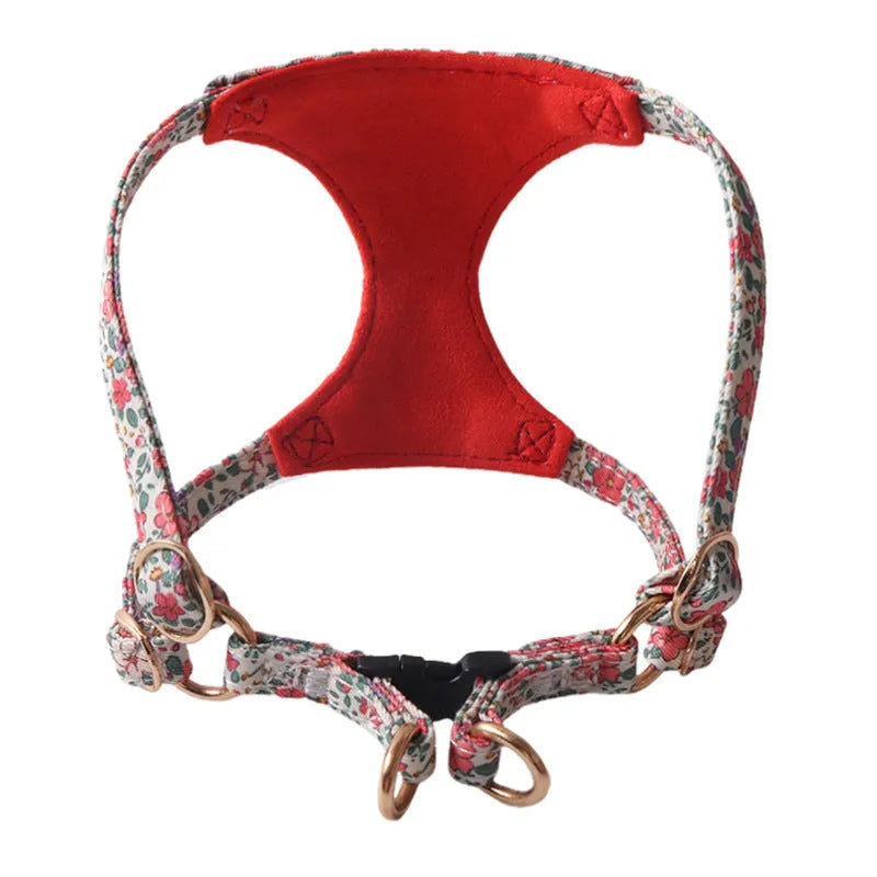 Floral pattern pet harness with matching leash for small dogs in multiple colour options