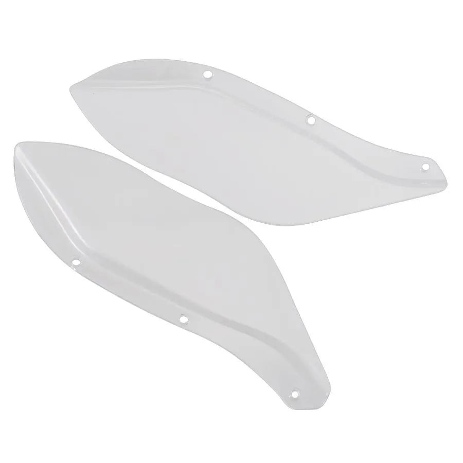 Pair of black and transparent ABS plastic side windshield head covers for Harley Davidson motorcycle.