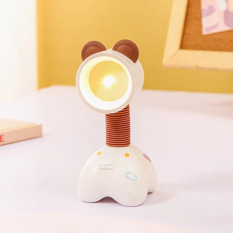 DIY cartoon character small night lamp with adjustable magnetic head in bear design on desk