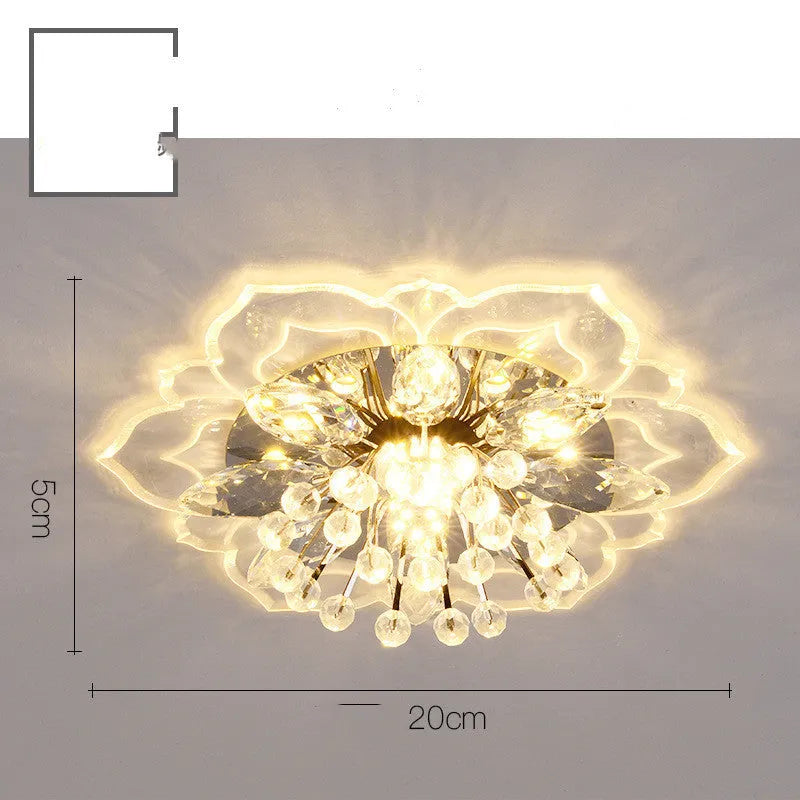 Modern crystal ceiling lamp with flower-shaped shade and LED light in warm white, white, or colour options.