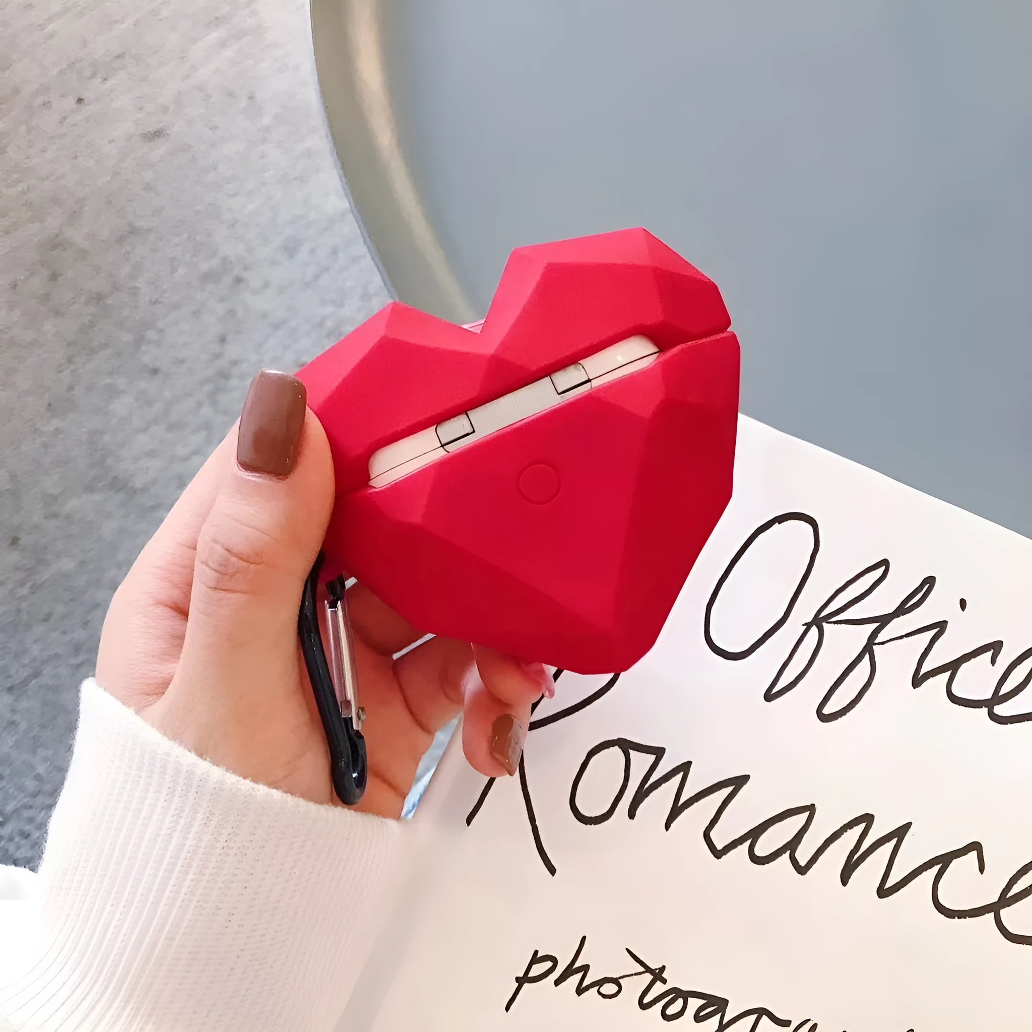 Red silicone case with diamond love heart pattern for Apple AirPods charging case