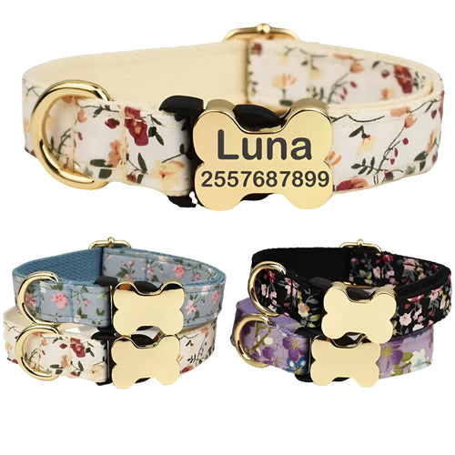 Nylon dog collar with grid pattern and bone-shaped buckle in multiple colour options