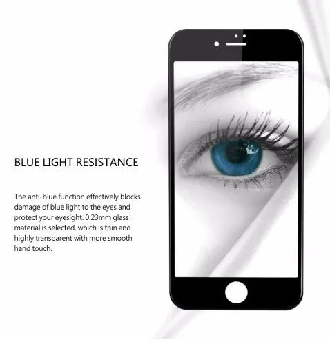 iPhone tempered glass screen protector with anti-blue light and full 3D curved edge coverage